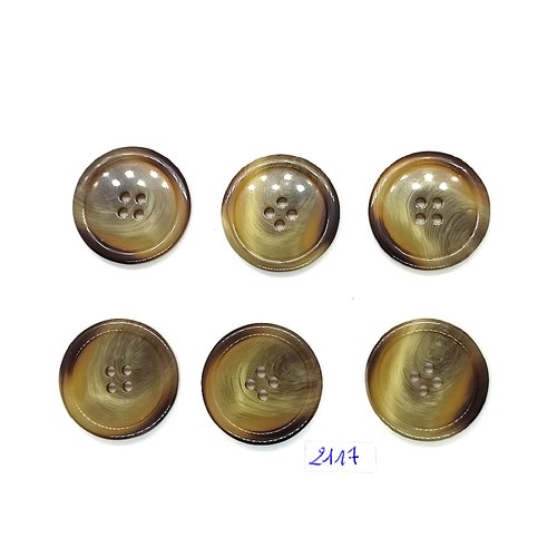 6 boutons en résine marron / beige - 28mm - tr2117