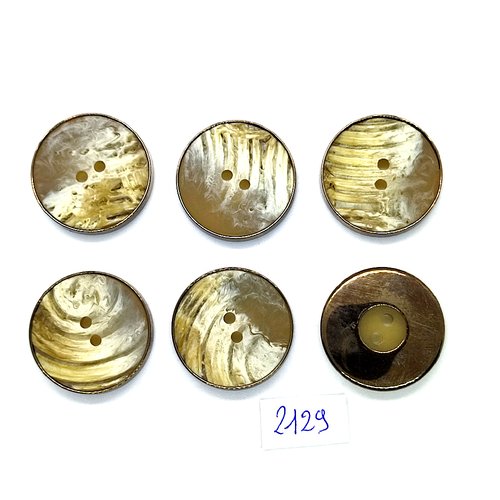 6 boutons en résine beige et bronze - 27mm - tr2129