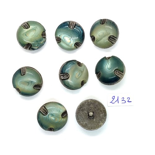 8 boutons en résine vert et argenté - 22mm - tr2132