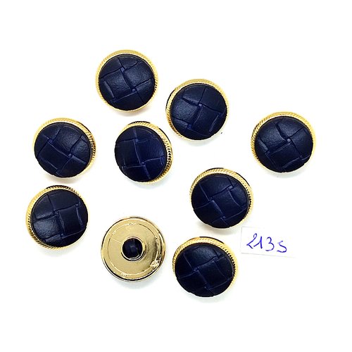 9 boutons en résine bleu foncé et doré - 21mm - tr2135