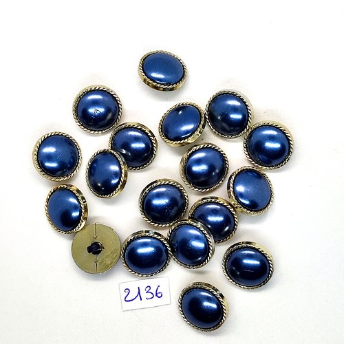 19 boutons en résine bleu foncé et argenté - 16mm - tr2136