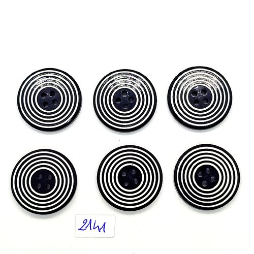 6 boutons en résine bleu et blanc - 26mm - tr2141