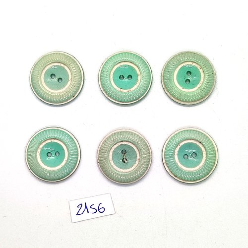 6 boutons en résine vert clair et blanc - 22mm - tr2156