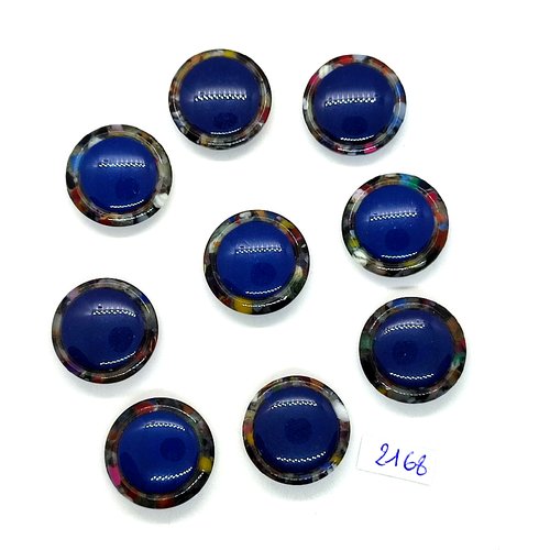 9 boutons en résine bleu et multicolore - 23mm - tr2168
