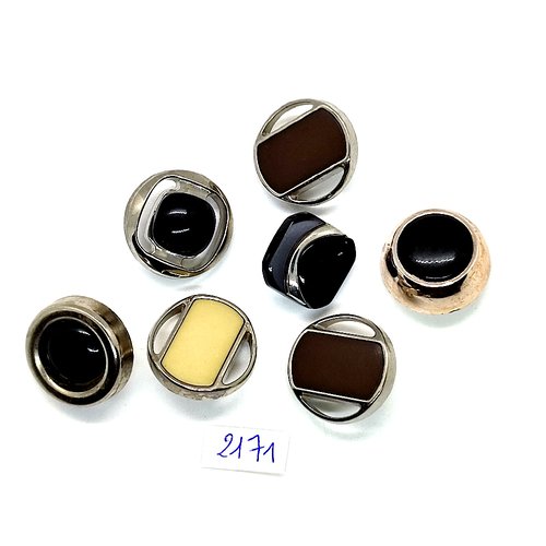 7 boutons en résine doré et argenté et noir / beige - taille diverse - tr2171