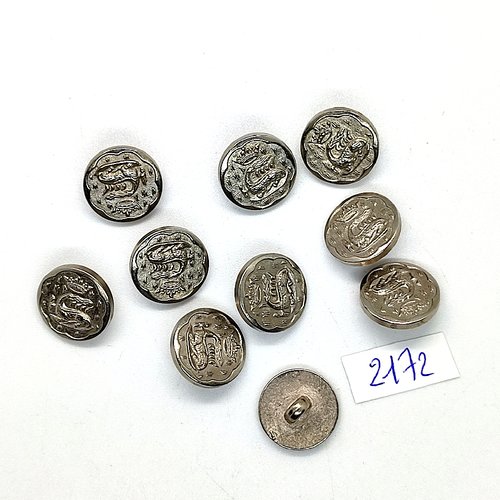 10 boutons en résine argenté - 9mm - tr2172