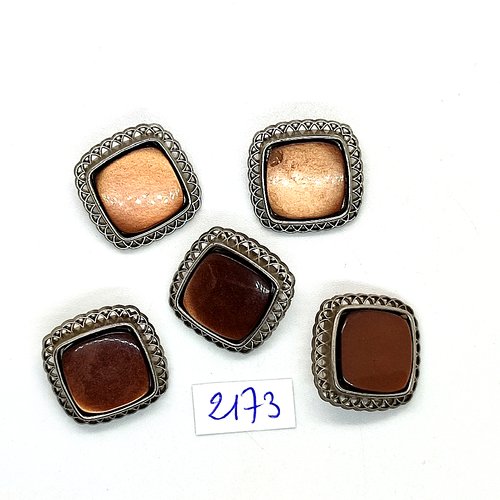 5 boutons en résine argenté et marron - 20mm - tr2173