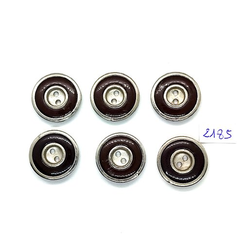 6 boutons en résine argenté et marron - 23mm - tr2185