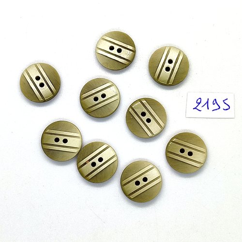 9 boutons en résine vert / kaki - 14mm - tr2195