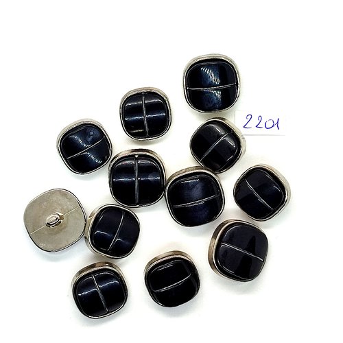 12 boutons en résine argenté et noir - 20x20mm et 18x18mm - tr2201