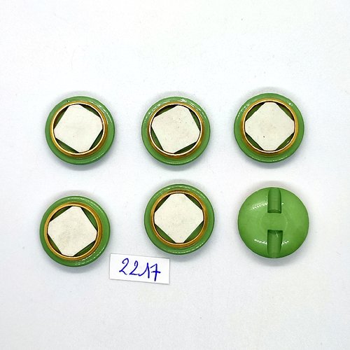 6 boutons en résine vert doré et blanc - 22mm - tr2217