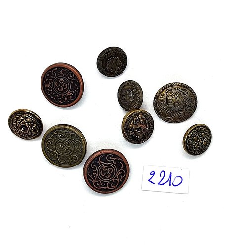 9 boutons en résine bronze - taille diverse - tr2210