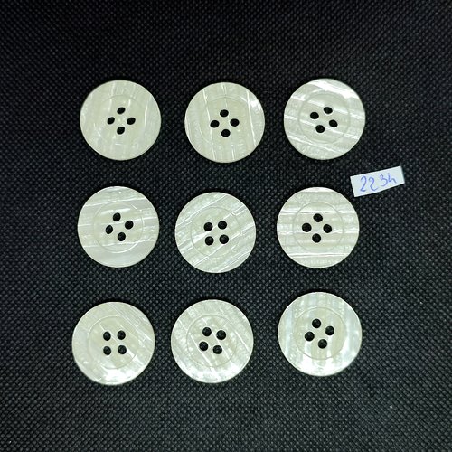 9 boutons en résine blanc - 26mm - tr2234