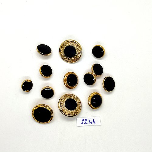 13 boutons en résine doré et noir - taille et modèle différent - tr2244