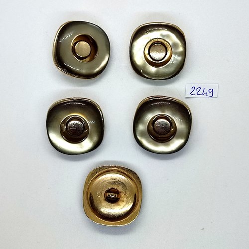 5 boutons en résine gris et doré - 28x28mm - tr2249