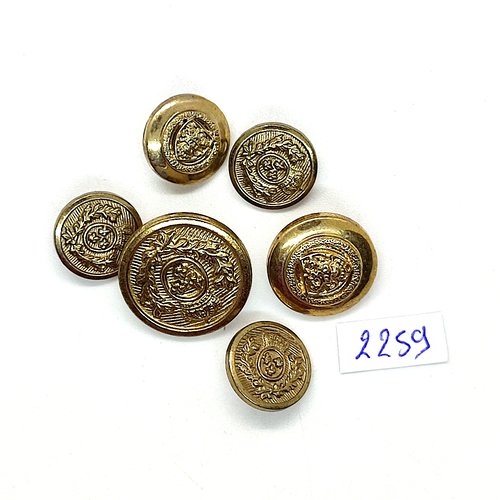 6 boutons en résine doré (un blason) - 27mm 18mm et 15mm - tr2259