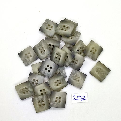 25 boutons en résine gris / vert - 14x14mm - tr2282