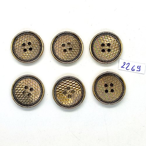 6 boutons en résine doré - 20/21mm - tr2269