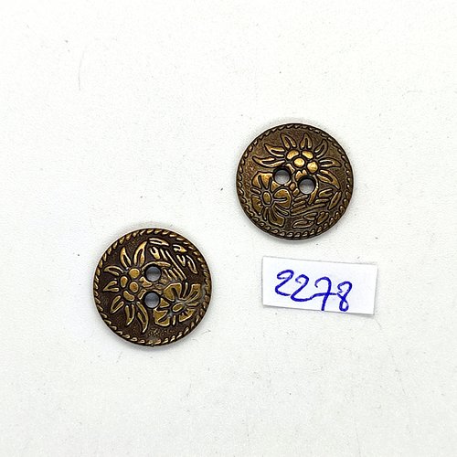 2 boutons en métal bronze - 18mm - tr2278