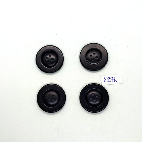 4 boutons en résine noir - 22mm - tr2274