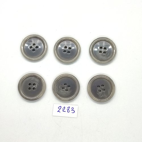 6 boutons en résine gris - 22mm - tr2283