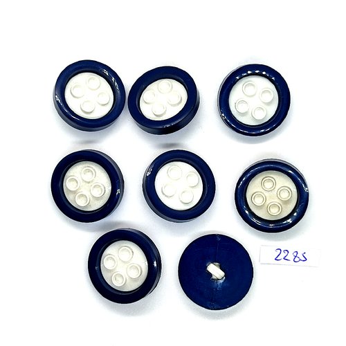 8 boutons en résine bleu foncé et blanc - 26mm - tr2285