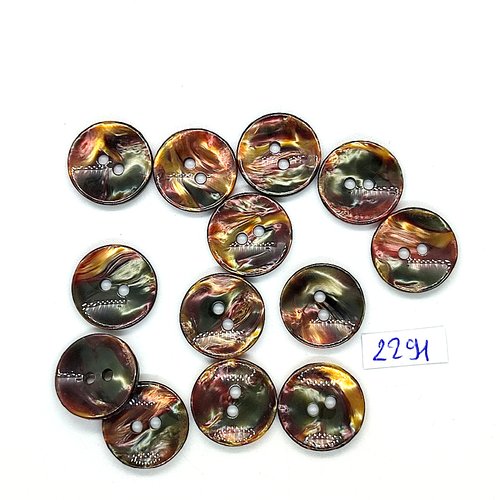 13 boutons en résine marron - 18mm - tr2291