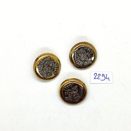 3 boutons en résine doré - 18mm - tr2294