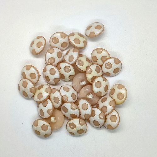 30 boutons en résine beige et blanc - 16mm