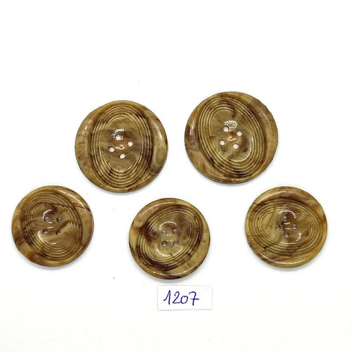 5 boutons en résine beige foncé - 32mm et 27mm - bri1207