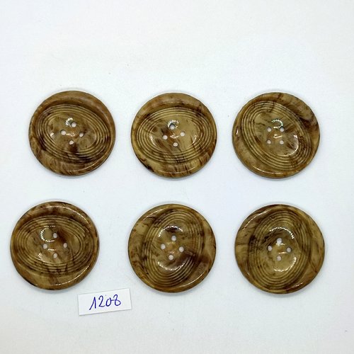 6 boutons en résine beige foncé - 32mm - bri1208