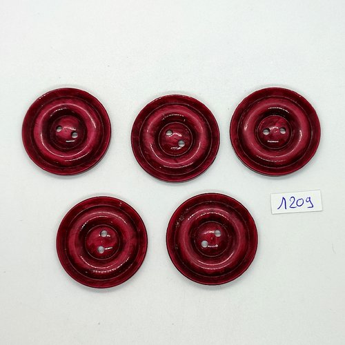 5 boutons en résine bordeaux - 32mm - bri1209
