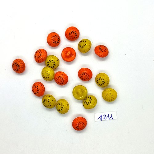 19 boutons en verre orange et jaune - 11mm - bri1211