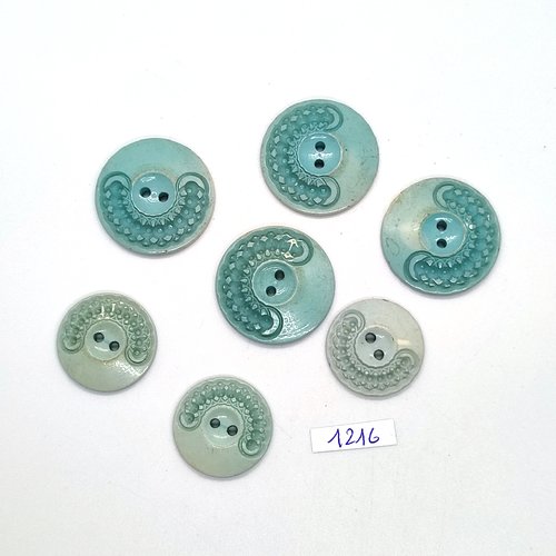 7 boutons en résine bleu /  vert dégradé - 27mm et 22mm - bri1216