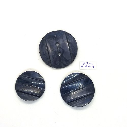 3 boutons en résine bleu marbré - 35mm - 30mm et 26mm - bri1224