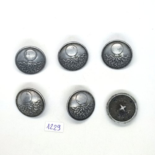 6 boutons en métal argenté - 23mm - bri1228