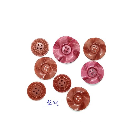 8 boutons en résine lilas / marron - 26mm et 22mm et 18mm - bri1251