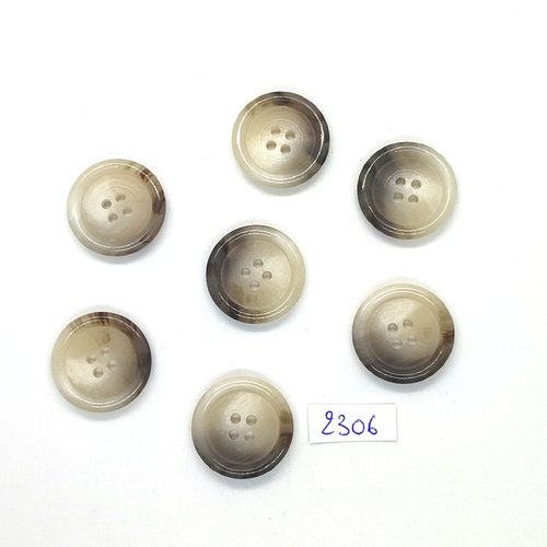 7 boutons en résine beige et marron - 21mm - tr2306