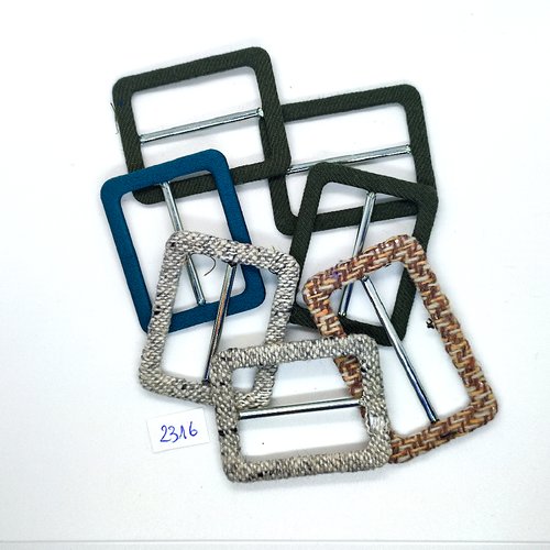7 boucles de ceinture coulissantes en tissu et métal beige vert et bleu - taille diverse - tr2316