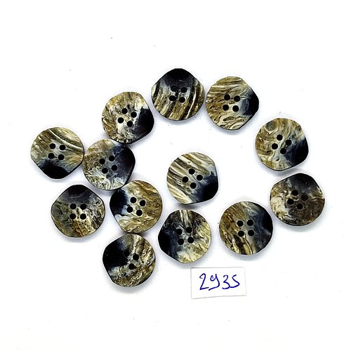13 boutons en résine gris / marron - 15mm - tr2935