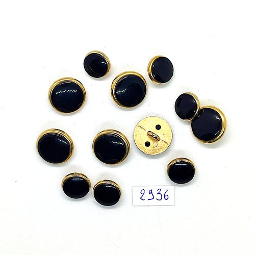 12 boutons en résine doré et noir - 15mm et 11mm - tr2936