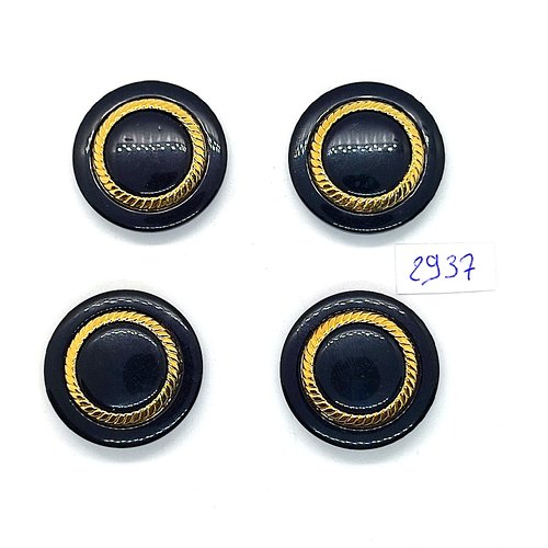 4 boutons en résine doré et noir - 27mm - tr2937