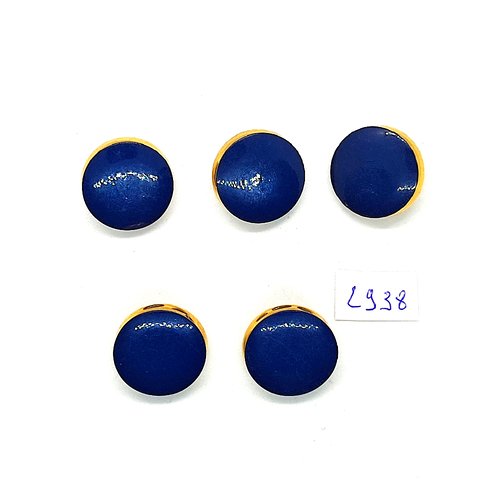 5 boutons en résine doré et bleu - 18mm - tr2938