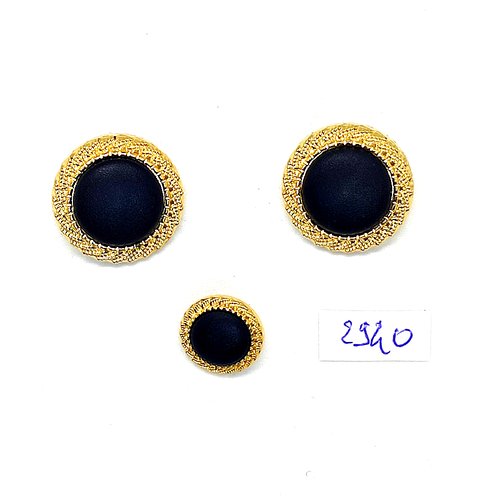3 boutons en résine doré et noir - 20mm et 13mm - tr2940