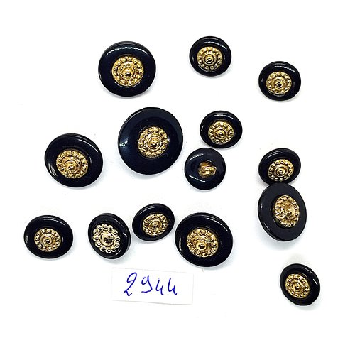 14 boutons en résine doré et noir - 18mm - 15mm - 12mm et 11mm - tr2944