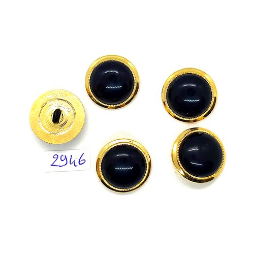 5 boutons en résine doré et noir - 22mm - tr2946