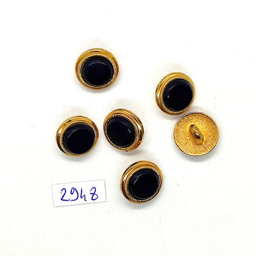 6 boutons en résine doré et noir - 14mm - tr2948