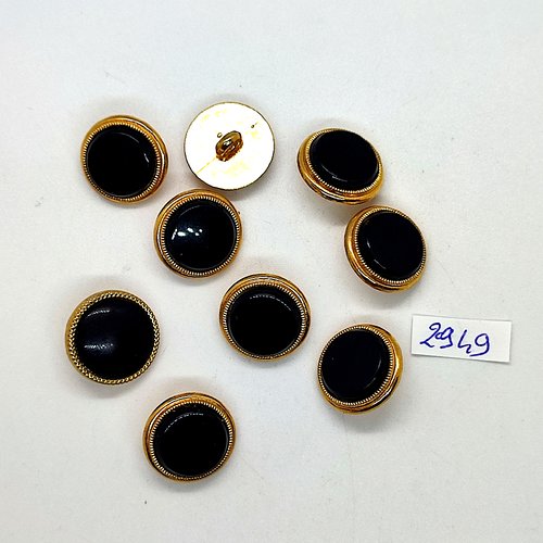 9 boutons en résine doré et noir - 18mm - tr2949