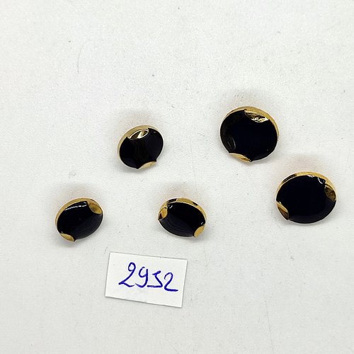 5 boutons en résine doré et noir - 13mm et 11mm - tr2952