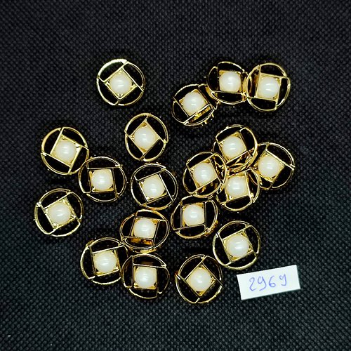 19 boutons en résine blanc et doré - 17mm - tr2969